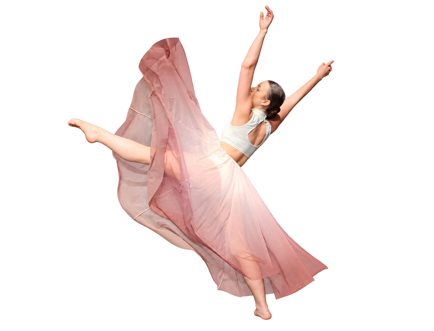 Dancer performing in a flowing pink dress